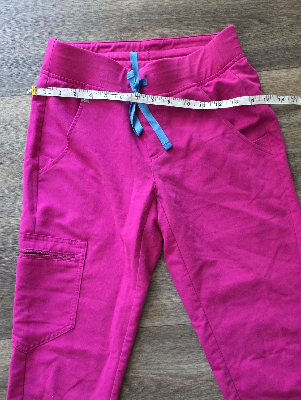 Figs Girls Hot Pink Jogger Pants with Blue Drawstring - Picture 5 of 9